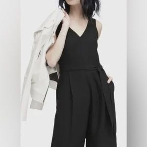 Banana Republic Belted V-neck Wide Leg Sleeveless Jumpsuit, Black, 00